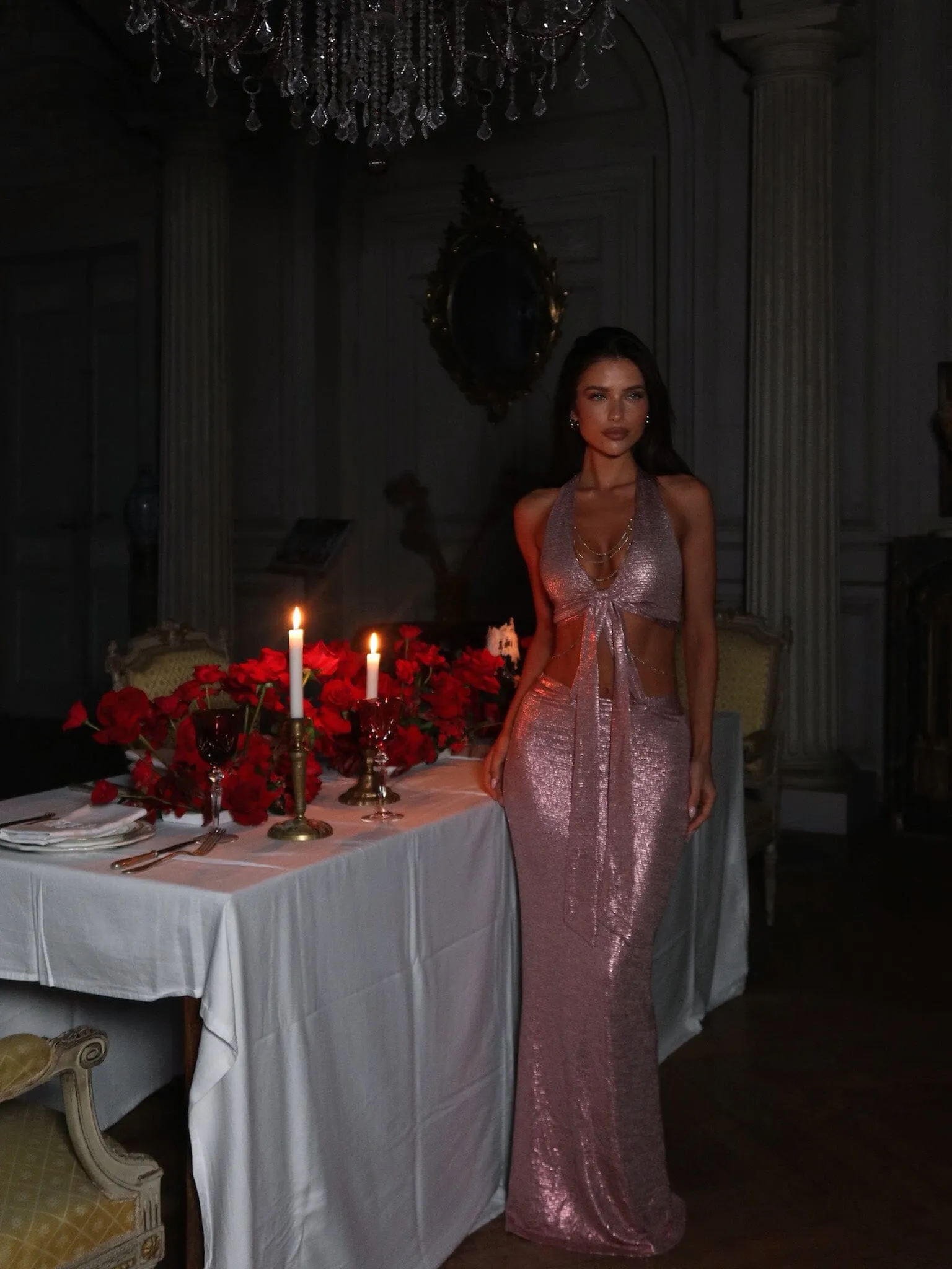 ZELLA MAXI DRESS METALLIC PINK
